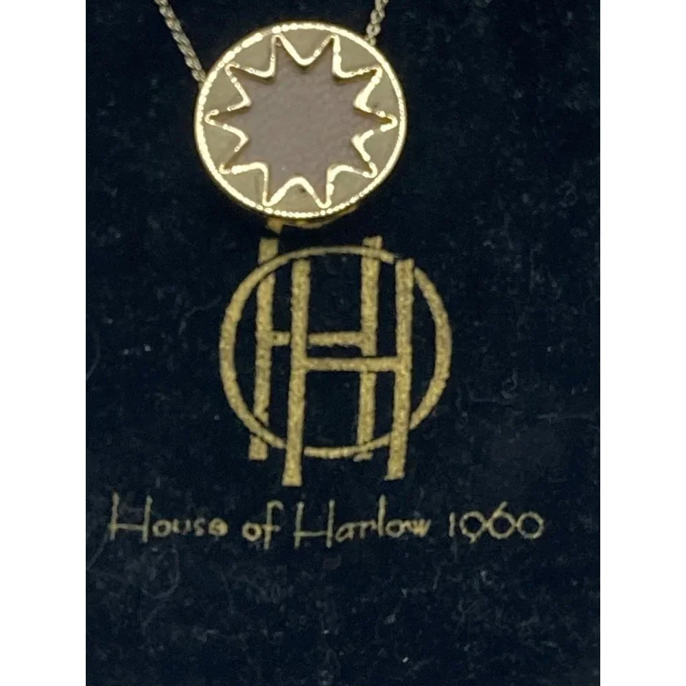 House Of Harlow 1960 Star Burst Gold Tone Brown Faux Leather Chain‎ Necklace 18